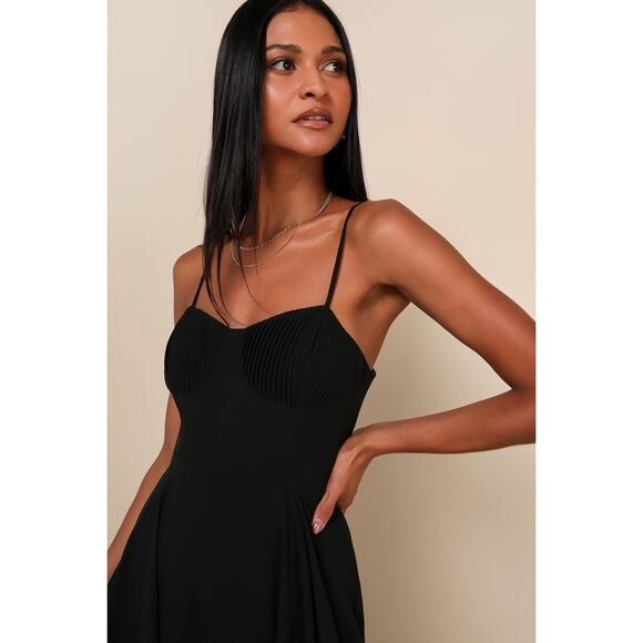 NWT Lulus Cause for Commotion Black Pleated Bustier Maxi Dress Bridesmaid Size L - Picture 6 of 8